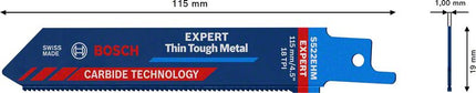 BOSCH Reciprocating saw blade Expert Thin Tough Metal Length 115 mm Width 19 mm ( 4000837491 )