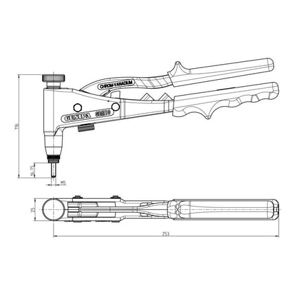 GESIPA Ręczne narzędzie do nitonakrętek GBM10 Całkowita długość 260 mm Waga 0,6 kg Skok 7 mm (8000303348)