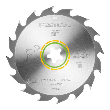 Festool HW 190x2.6 FF PW16 circular saw blade WOOD RIP CUT 2 pcs. ( 2x 492049 ) 190 x 2.6 mm 16 teeth for solid wood longitudinal cuts running towards the grain