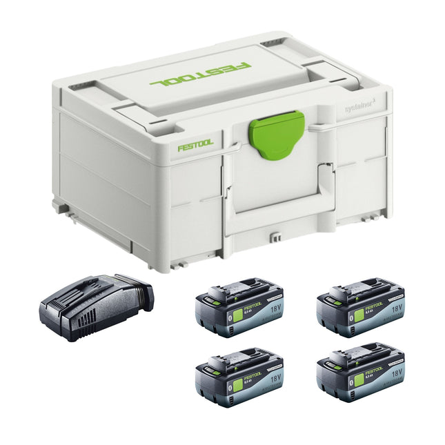 Festool SYS 18V 4x8,0/SCA16 Energy Set 4x batteria 18 V 8,0 Ah ( 4x 577323 ) + caricabatterie ( 576953 ) + Systainer