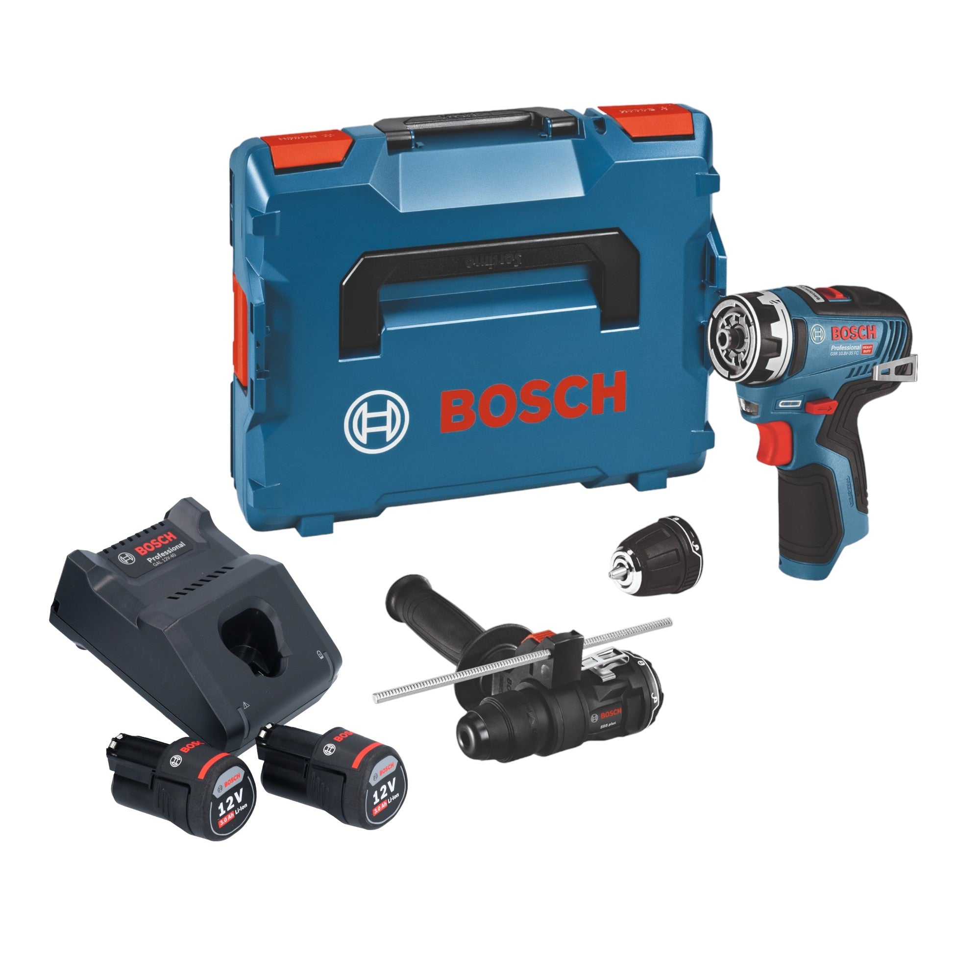 Bosch GSR 12V-35 FC cordless drill driver 12 V 35 Nm brushless 06019H3009  2x rechargeable battery Ah charger 2x attachment L-Boxx
