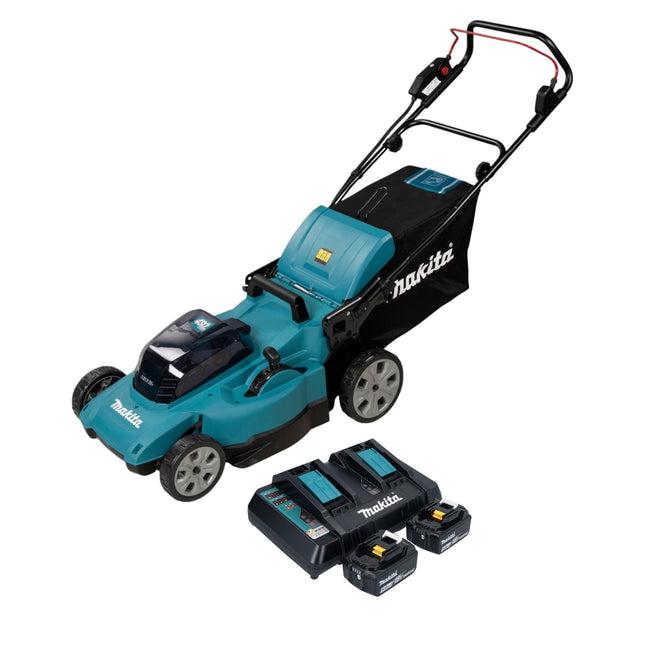 Makita DLM 480 PT2 Akku Rasenmäher 36 V ( 2x 18 V ) 48 cm 62 l + 2x Akku 5,0 Ah + Ladegerät