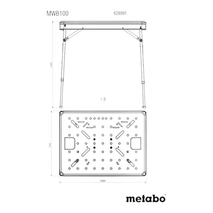 Mesa multifunción Metabo MWB 100 ( 626991000 ) banco de trabajo móvil robusto tablero MDF