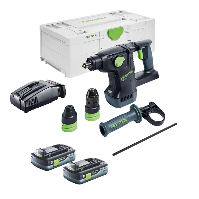 Festool KHC 18 EB-Basic cordless combi hammer 18 V 2.6 J SDS-Plus Brushless + 2x battery 4.0 Ah + quick charger + systainer