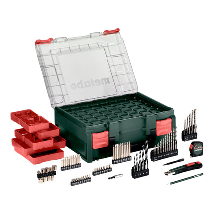 Metabo SB 18 L Set taladradora de percusión a batería 18 V 50 Nm ( 602317710 ) + 2x batería recargable 2,0 Ah + cargador + 78 piezas taller móvil + maletín