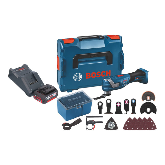 Bosch GOP 18V-34 Professional Cordless Multi Cutter 18 V Starlock Plus + 1x rechargeable battery 4.0 Ah + charger + 17 pcs. accessories + L-Boxx