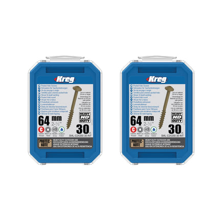 Kreg 2x HD Protec-Kote Maxi-Loc viti per fori tascabili 64 mm ( 2x SML-C2X250-30-INT ) filettatura grossa 60 pezzi
