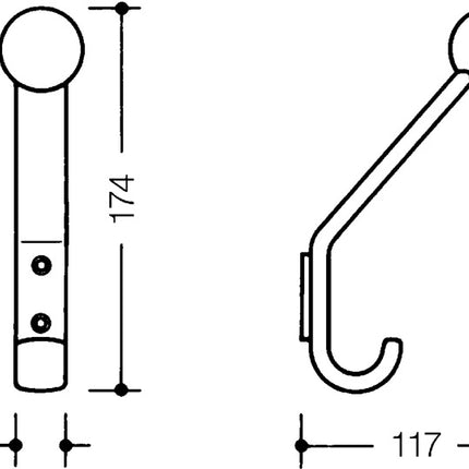 HEWI Garderobenhaken 477.90.080 ( 3000206925 ) einfach Ausladung 116 mm Höhe 172 mm