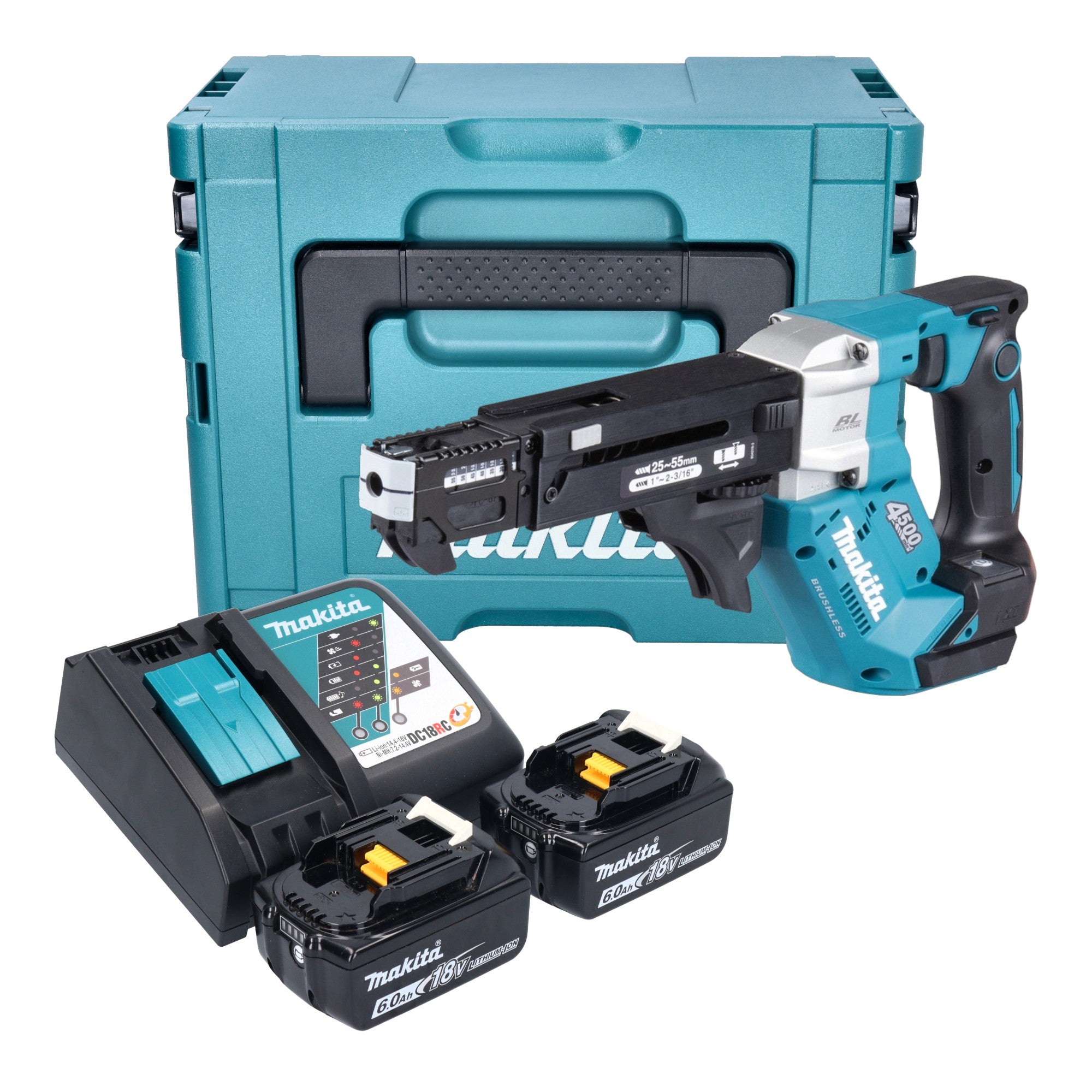 Makita DFR 552 RGJ Akku Magazinschrauber 18 V 25 - 55 mm Brushless + 2 ...