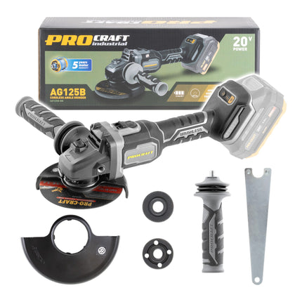 Procraft Industrial AG125Bbb Akku Winkelschleifer 20 V 125 mm Brushless Solo ohne Akku ohne Ladegeraet 1 - toolbrothers