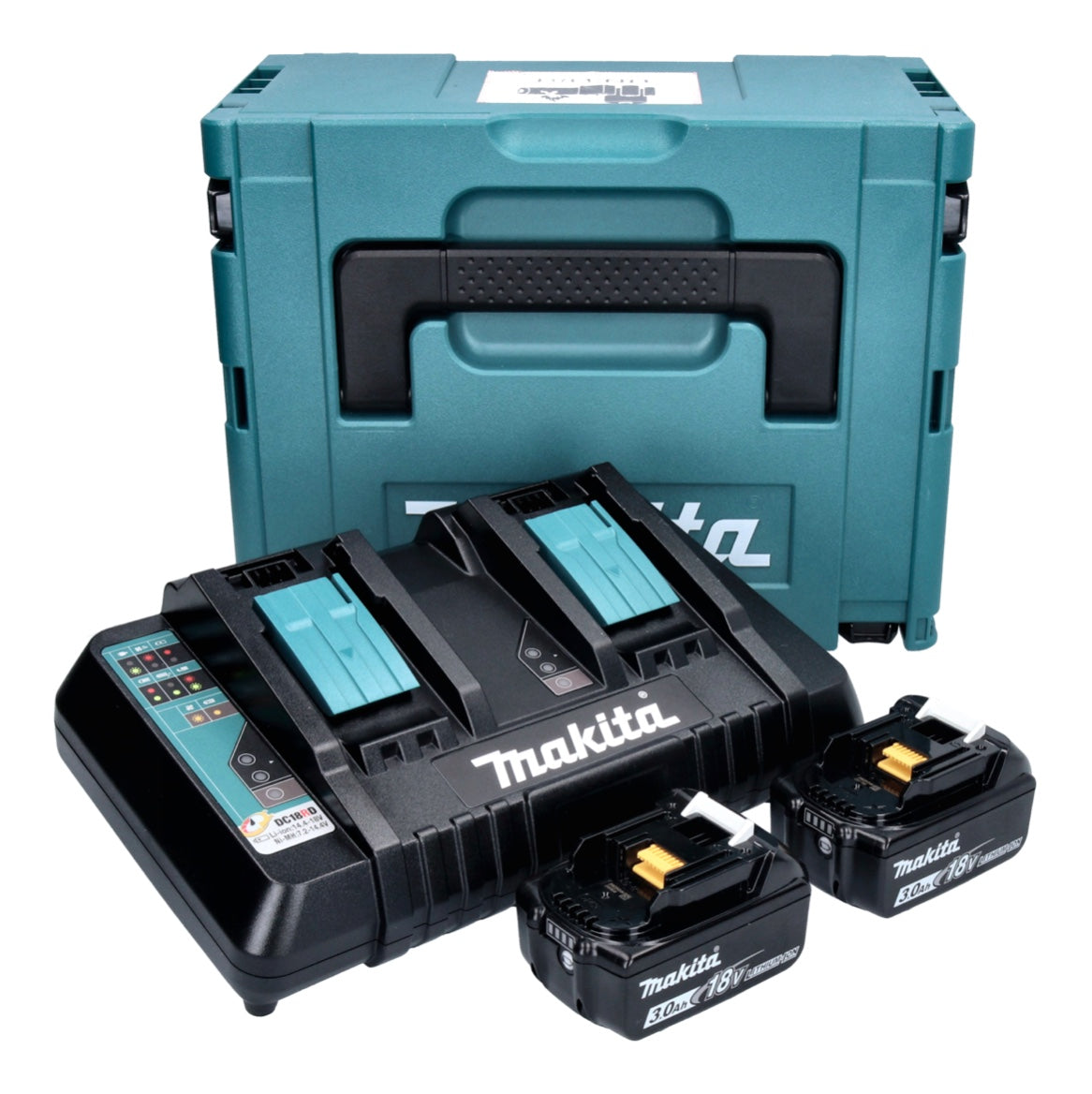 Makita Power Source Kit 18 V with 2x BL 1830 B battery Ah 2x 197599-5 DC 18 RD double charger 196933-6 Makpac