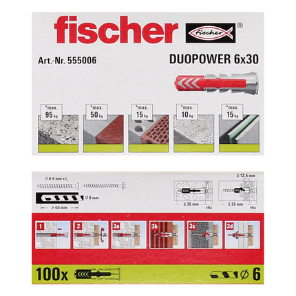 Fischer Spreizdübel DUOPOWER 6x30mm 1000 Stk. ( 10x 555006 )