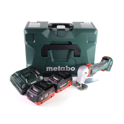 Tijeras de hojalata para batería Metabo SCV 18 LTX BL 1.6 18 V sin escobillas + 2x batería LiHD 5,5 Ah + cargador + MetaLoc