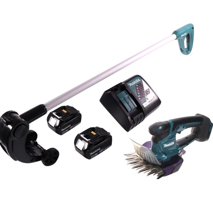 Tijera cortacésped a batería Makita DUM 604 RM 18 V + mango alargador con rodillo + 2x baterías 4,0 Ah + cargador