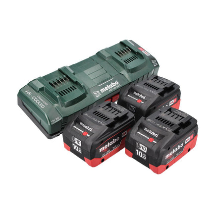 Set básico Metabo 3x batería 18 V 10,0 Ah LIHD + cargador doble + metaBOX