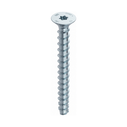 HECO MULTI MONTI plus F anclaje de tornillo 6,0 x 140 mm 200 piezas (4x 48507) tornillo para hormigón, cabeza avellanada, accionamiento en T, galvanizado azul, A2K