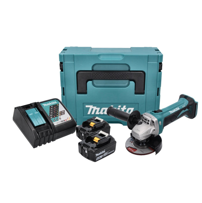 Makita DGA 452 RGJ cordless angle grinder 18 V 115 mm + 2x rechargeable battery 6.0 Ah + charger + Makpac
