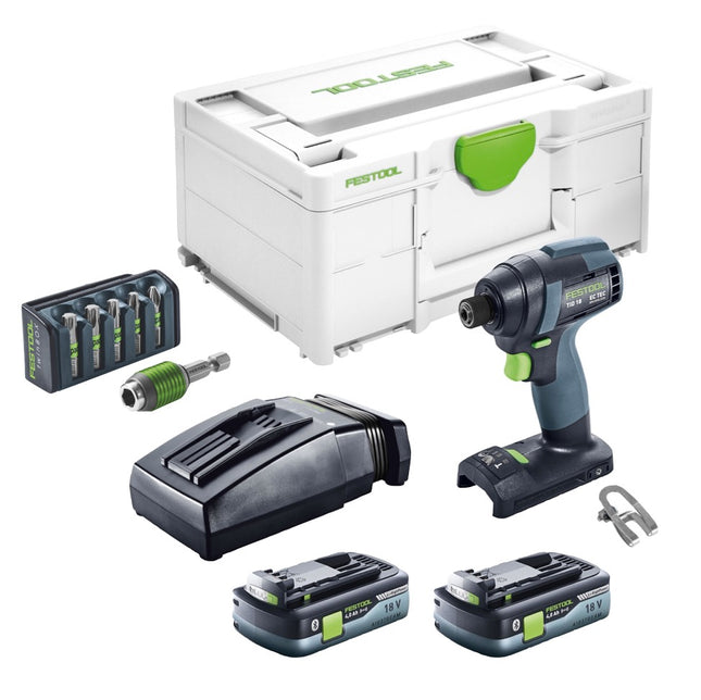 Festool TID 18 HPC 4.0 I-Plus avvitatore a impulsi a batteria 18 V 180 Nm 1/4" ( 576482 ) + 2x batteria ricaricabile 4.0 Ah + caricabatterie + set di 6 pezzi + systainer