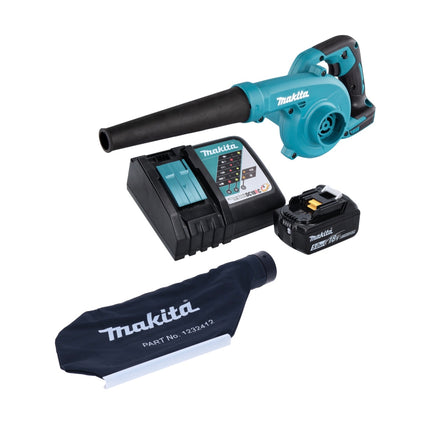 Soplador de hojas a batería Makita DUB 185 RT1 18 V + 1 batería de 5,0 Ah + cargador + bolsa colectora