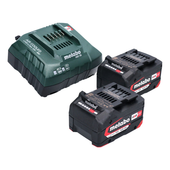 Set base Metabo 2x batterie Li-Power 18 V 4,0 Ah CAS agli ioni di litio ( 2x 625027000 ) + caricatore ASC 55 ( 627044000 )