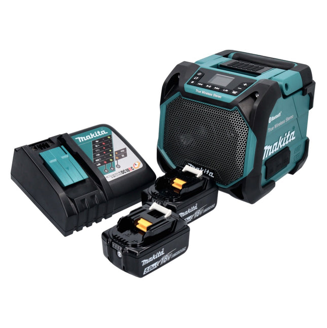 Makita DMR 203 RT Altavoz Bluetooth 12 V 18 V IP64 + 2x batería recargable 5,0 Ah + cargador