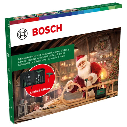 Bosch Handwerkzeug Adventskalender 2024 mit 33 tlg. Werkzeug Set ( 1600A0349X ) Bit-Ratschenschraubendreher T-Griff, Präzisionsschraubendreher, Bit-Schraubendreher Stubby, Zubehör, Korkenzieher, Tasche