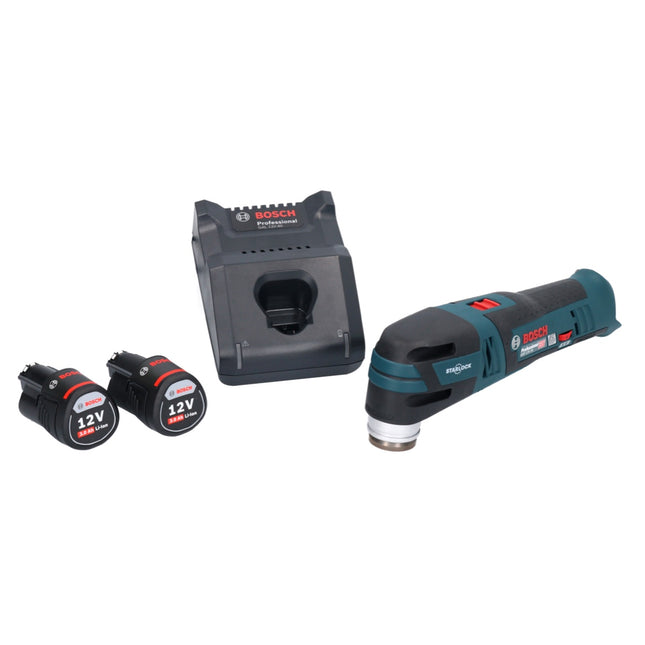 Bosch GOP 12V-28 Professional Starlock Brushless Cordless Sander Cutter + 2x 3.0 Ah Batterie + Caricabatterie