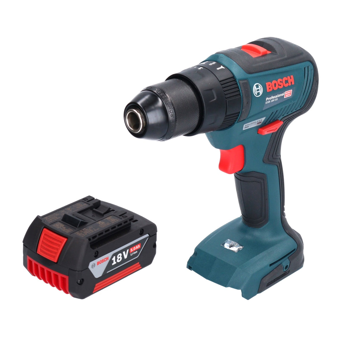 Bosch GSB 18V-55 Professional cordless impact drill 18 V 55 Nm brushless 1x rechargeable battery Ah without charger