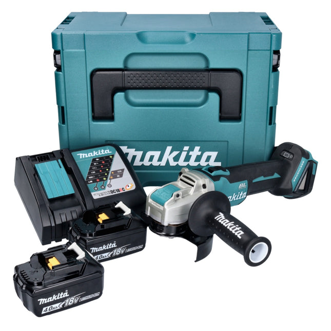 Makita DGA 521 RMX1J Amoladora angular sin cable 18 V 125 mm X-LOCK Brushless + 2x batería 4.0 Ah + cargador + Makpac