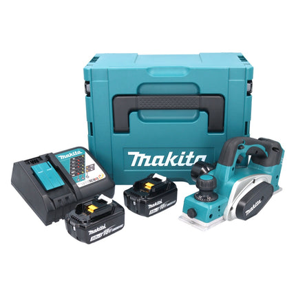Makita DKP 180 RFJ cordless planer 18 V 82 mm + 2x rechargeable battery 3.0 Ah + charger + Makpac