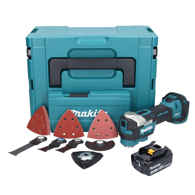 Herramienta multifunción a batería Makita DTM 52 F1JX4 18 V Starlock Max Brushless + 1x batería recargable 3,0 Ah + juego de accesorios + Makpac - sin cargador