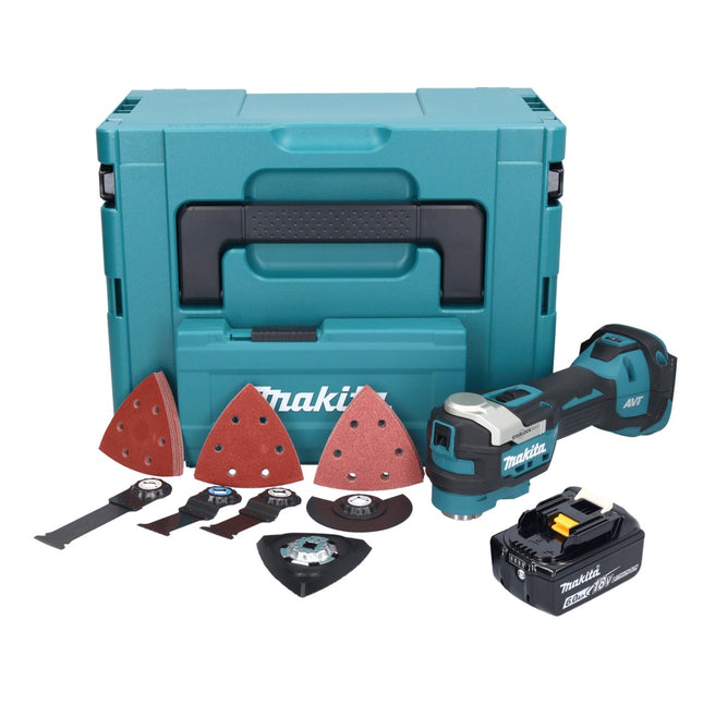 Herramienta multifunción a batería Makita DTM 52 G1JX4 18 V Starlock Max Brushless + 1x batería recargable 6,0 Ah + juego de accesorios + Makpac - sin cargador