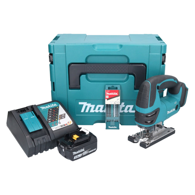 Sierra de calar sin cable Makita DJV 180 RF1J 18 V + 1x batería recargable 3,0 Ah + cargador + juego de hojas de sierra de calar de 5 piezas + Makpac