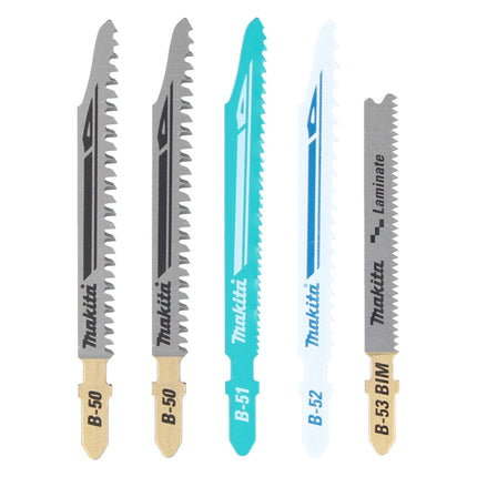 Seghetto alternativo a batteria Makita DJV 181 RT1J 18 V Brushless + 1x batteria 5,0 Ah + caricabatterie + set 5 pezzi di lame per sutura + Makpac