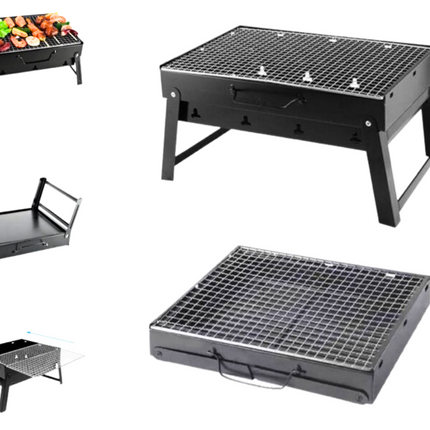 Toolbrothers Outdoor portable charcoal grill for camping tool-free assembly 43 x 29 x 23 cm black chrome coated Smoker BBQ Pit Grill