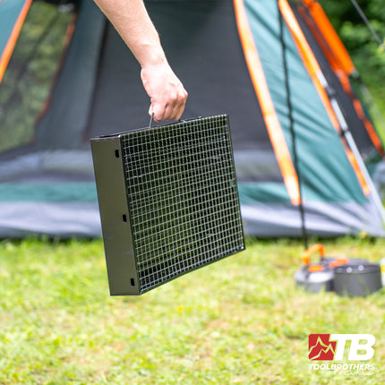 Toolbrothers Outdoor portable charcoal grill for camping tool-free assembly 43 x 29 x 23 cm black chrome coated Smoker BBQ Pit Grill