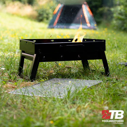 Toolbrothers Outdoor portable charcoal grill for camping tool-free assembly 43 x 29 x 23 cm black chrome coated Smoker BBQ Pit Grill