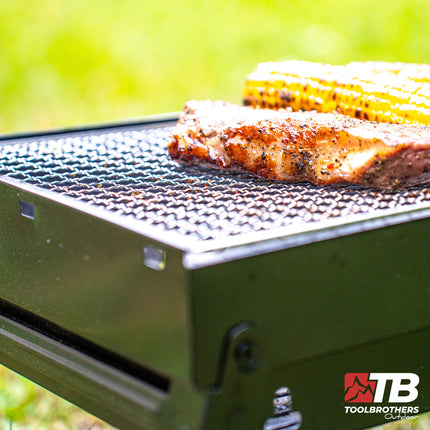 Toolbrothers Outdoor portable charcoal grill for camping tool-free assembly 43 x 29 x 23 cm black chrome coated Smoker BBQ Pit Grill