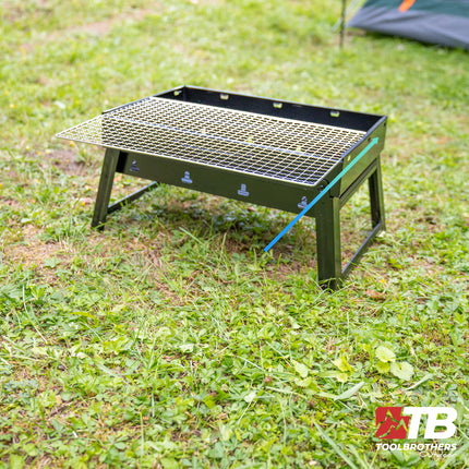 Toolbrothers Outdoor portable charcoal grill for camping tool-free assembly 43 x 29 x 23 cm black chrome coated Smoker BBQ Pit Grill