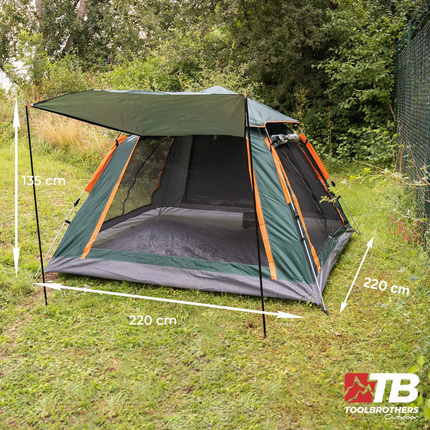 Set da campeggio all'aperto Toolbrothers tenda per 2-4 persone tenda idraulica pop-up + attrezzatura da campeggio 13 pezzi