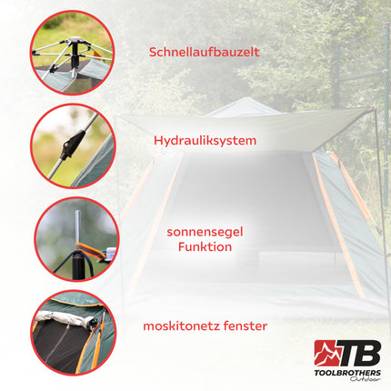 Set da campeggio all'aperto Toolbrothers tenda per 2-4 persone tenda idraulica pop-up + attrezzatura da campeggio 13 pezzi