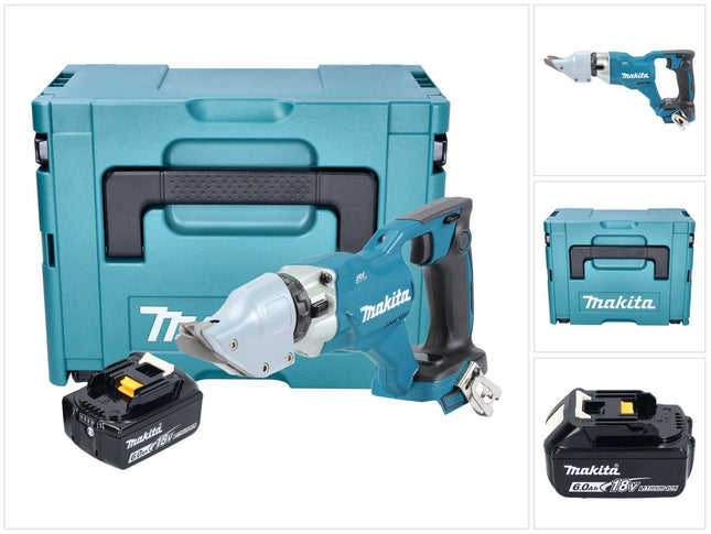 Makita DJS 200 G1J cordless sheet metal shears 18 V 2.0 mm brushless + 1x rechargeable battery 6.0 Ah + Makpac - without charger