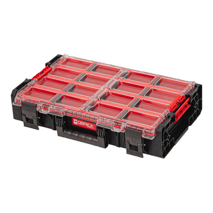 Qbrick System ONE Organizer XL 2.0 Long Bin stapelbar 582 x 387 x 131 mm 13,5 l IP66 mit 4 Inlays und 12 Trennwände
