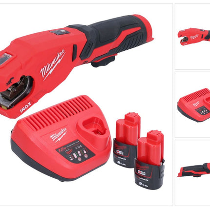 Milwaukee M12 PCSS-202 cordless stainless steel pipe cutter 12 V 12 - 28 mm + 2x rechargeable battery 2.0 Ah + charger