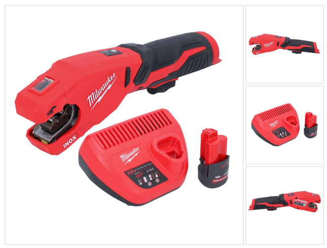 Milwaukee M12 PCSS-251 Cortatubos inalámbrico de acero inoxidable 12 V 12 - 28 mm + 1x batería recargable 2,5 Ah + cargador