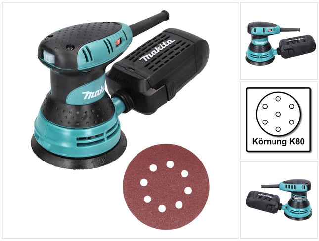 Makita BO 5031 Random orbital sander 300 Watt 125 mm + 50x sandpaper K80