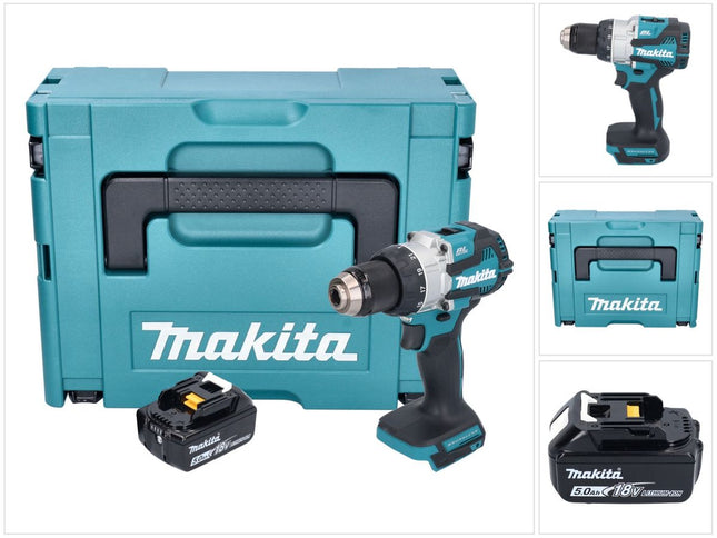 Taladro de percusión sin cable Makita DHP 489 T1J 18 V 73 Nm sin escobillas + 1x batería recargable 5,0 Ah + Makpac - sin cargador
