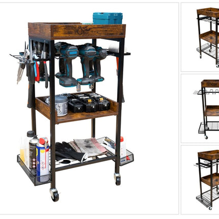Toolbrothers workshop garage trolley for electrical and hand tools made of metal 86 x 45 x 30 cm ( L x W x D ) Transport castors with brakes