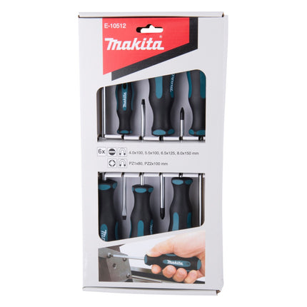 Makita E-10512 Set di 6 pezzi di cacciaviti SL4 / SL5,5 / SL6,5 / SL8 / PZ1 / PZ2