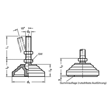 Pie articulado de plástico GANTER GN 344 d1 80 mm, d2 M 12 mm l1 98 mm ( 4601002612 )